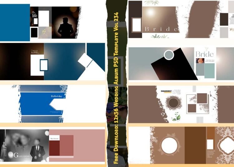 Free Download: 12x36 Wedding Album PSD Template Vol 234